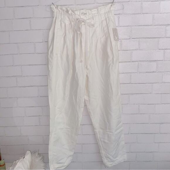 NEW Free People $98 Margate Ivory Paper Bag Waist Pant Trouser NWT Small - Picture 2 of 16